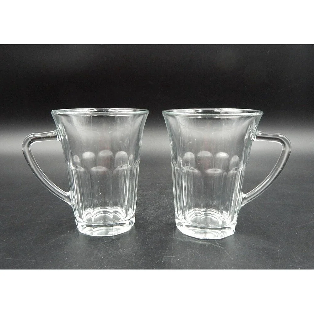 Bormioli Rocco Siena Tea Mug 6 oz Clear Glass Paneled Coffee Tempered Pair Set 2